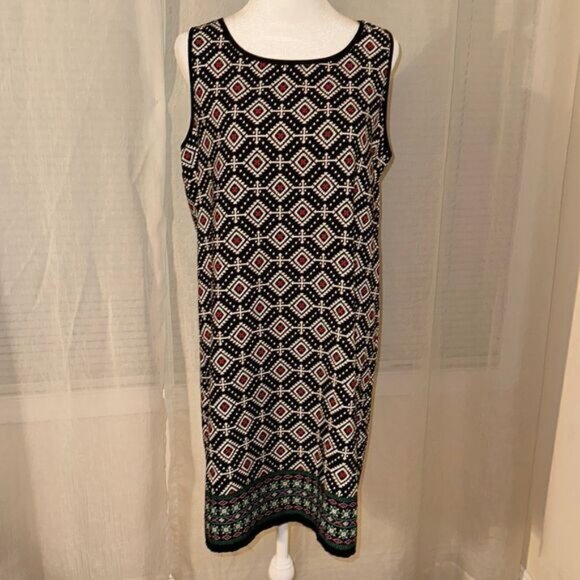 Amber Blue L Black Ivory Multicolored Contrast Sleeveless Light Shift Dress - Picture 1 of 10